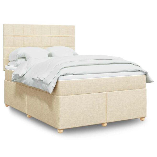 vidaXL Boxspring met matras stof cr&egrave;mekleurig 140x190 cm