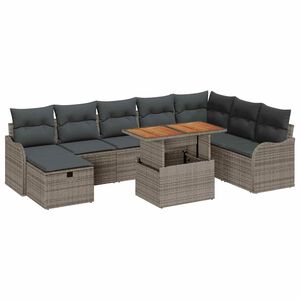 vidaXL Tuinbankenset met kussen met opslag 9 pcs Grijs poly rattan