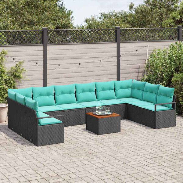 vidaXL Tuinbankenset met kussen 11 pcs Zwart poly rattan