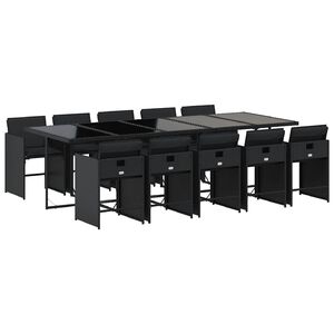 vidaXL 11-delige Tuinset met kussens poly rattan zwart