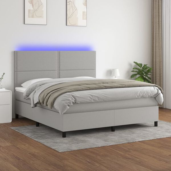 vidaXL Boxspring met matras en LED stof lichtgrijs 180x200 cm