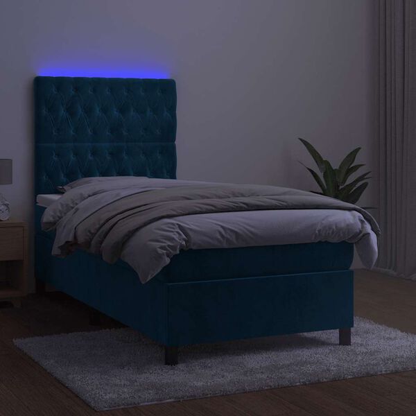 vidaXL Boxspring met matras en LED fluweel donkerblauw 80x200 cm