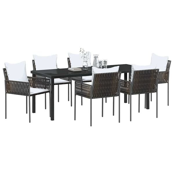 vidaXL Tuin eettafelset 7 pcs Bruin en zwart PE Rattan
