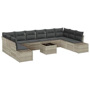 vidaXL Tuinbankenset 10 st 9-Aantal zitplaatsen Lichtgrijs Polyrattan