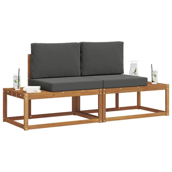 vidaXL Buiten bankenset 2 pcs Naturel Massief Acaciahout en Polyester