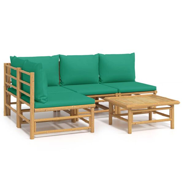 vidaXL 5-delige Loungeset met kussens bamboe groen