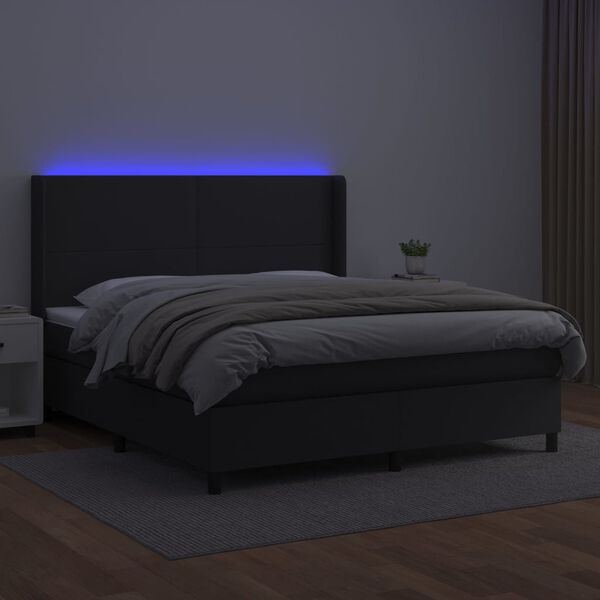 vidaXL Boxspring met matras en LED kunstleer zwart 180x200 cm
