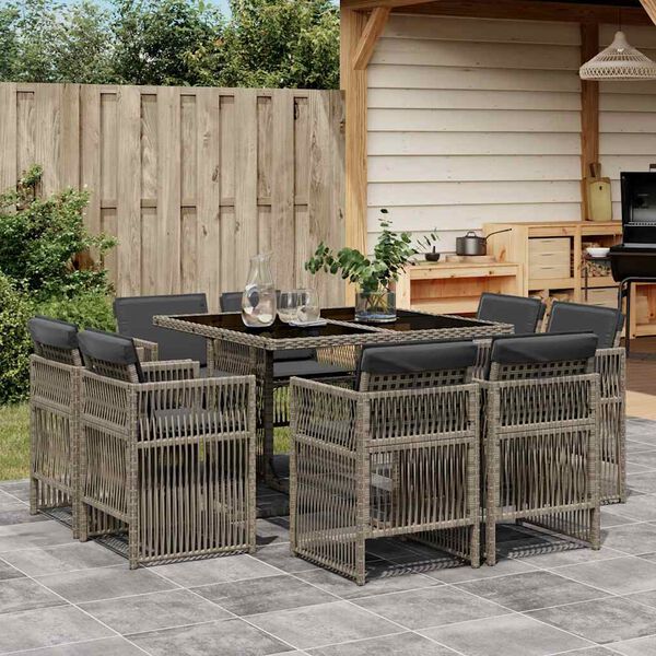 vidaXL 9-delige Tuinset met kussens poly rattan grijs