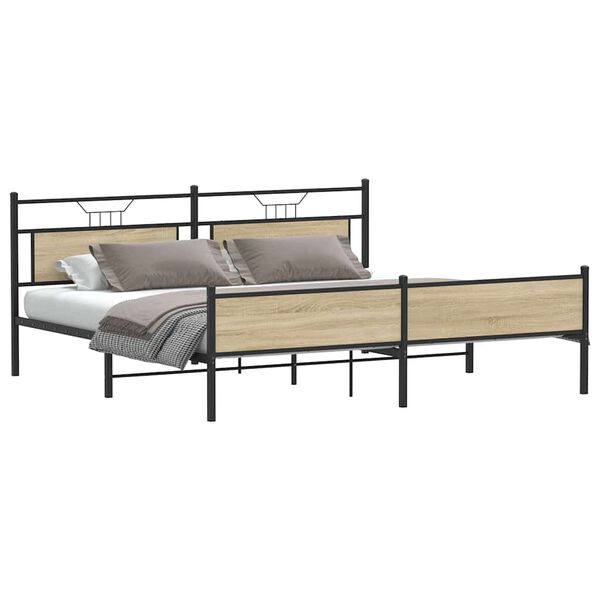 vidaXL Bedframe zonder matras metaal sonoma eikenkleurig 193x201 cm