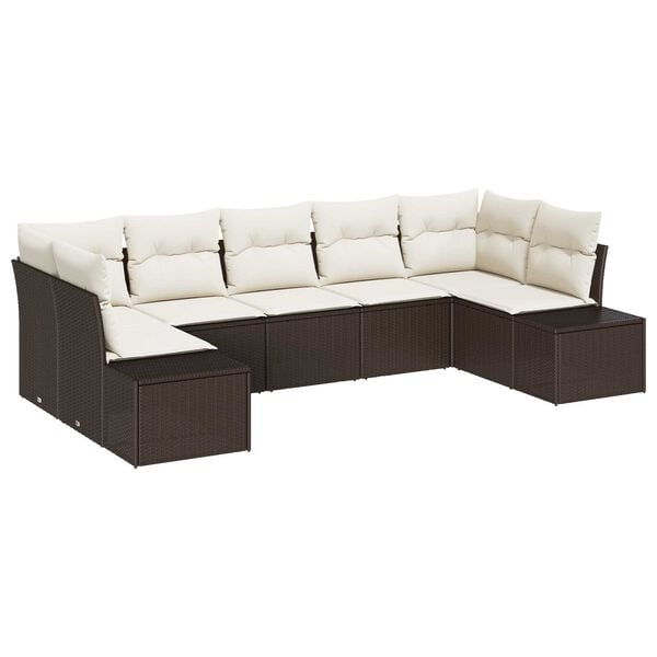 vidaXL Tuin Sofa Set met kussen 7 pcs Bruin poly rattan