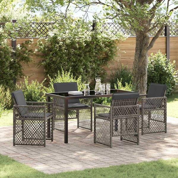 vidaXL Tuin eettafelset 5 pcs Grijs poly rattan