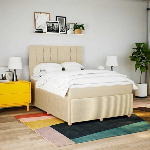 vidaXL Boxspring met matras stof cr&egrave;mekleurig 140x190 cm