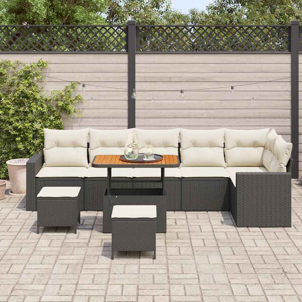 vidaXL Tuinbankenset 9 pcs Zwart poly rattan