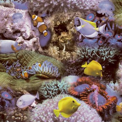 Noordwand Behang Good Vibes Coral and Tropical Fish geel en paars