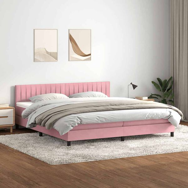 vidaXL Boxspring met matras fluweel roze 180x220 cm
