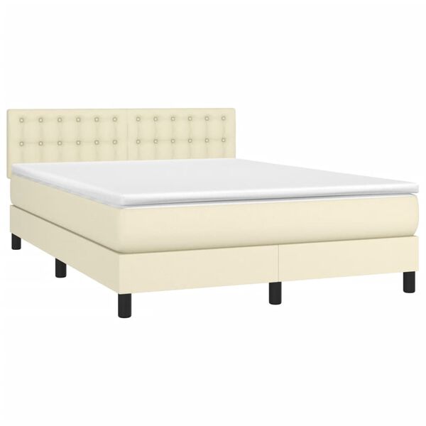 vidaXL Boxspring met matras en LED kunstleer cr&egrave;mekleurig 140x200 cm
