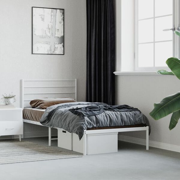 vidaXL Bedframe met hoofdbord metaal wit 107x203 cm