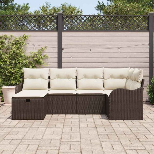 vidaXL Tuin Sofa Set met kussen met opslag 6 pcs Bruin Poly riet
