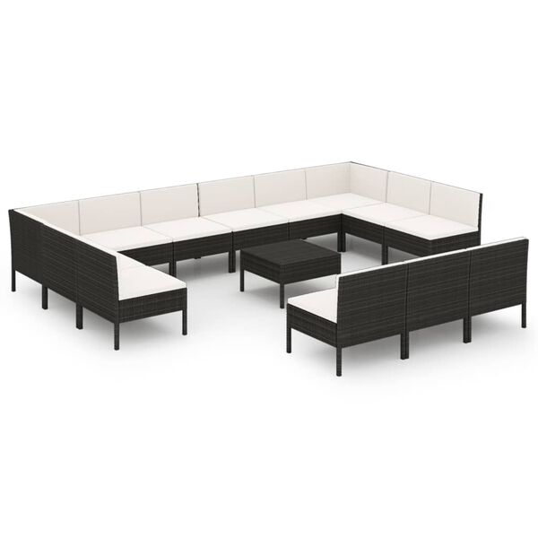 vidaXL 14-delige Loungeset met kussens poly rattan zwart
