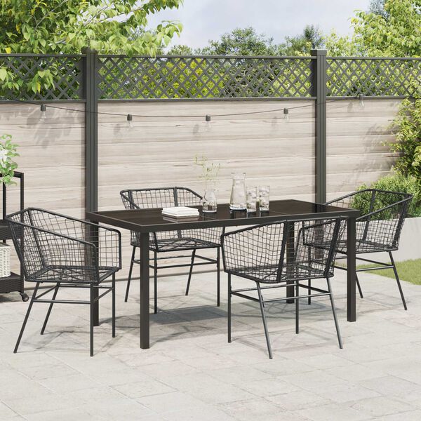 vidaXL Tuin eettafelset 5 pcs Zwart poly rattan