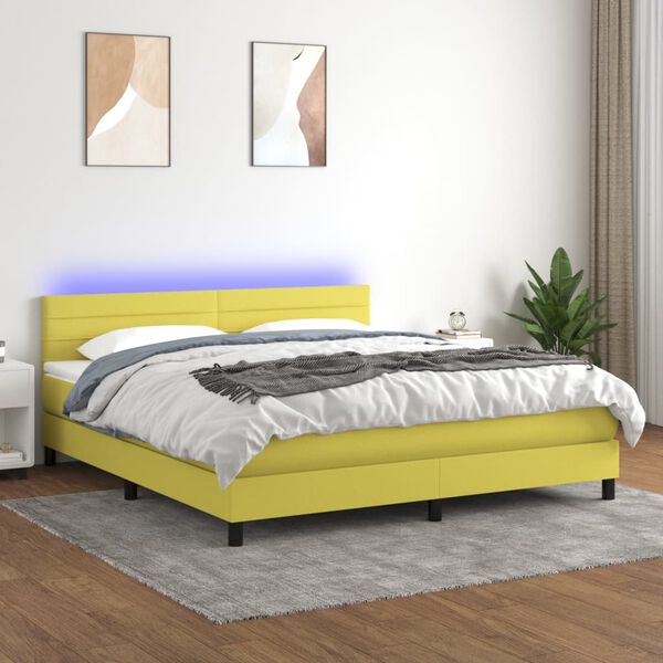 vidaXL Boxspring met matras en LED stof groen 180x200 cm