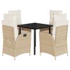 vidaXL 5-delige Tuinset met kussens poly rattan beige
