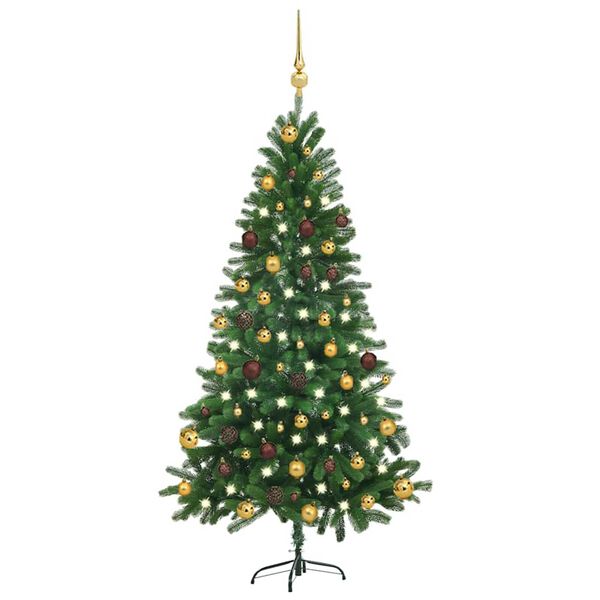 vidaXL Kunstkerstboom met verlichting en kerstballen 150 cm groen