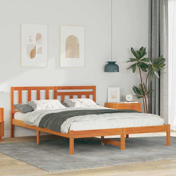 vidaXL Bedframe Wasbruin 135 x 190 cm Massief grenenhout