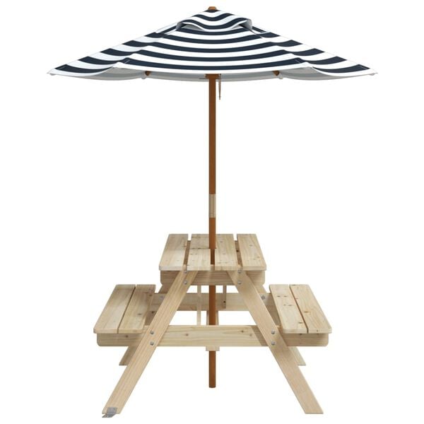vidaXL Picknicktafel voor 4 kinderen met parasol massief vurenhout