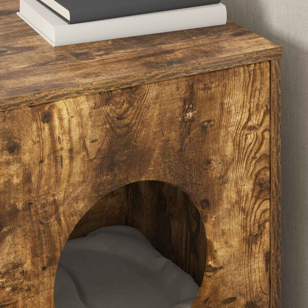 vidaXL Kattenhuis Gerookt eiken 42,5 x 40 x 53 cm Bewerkt hout