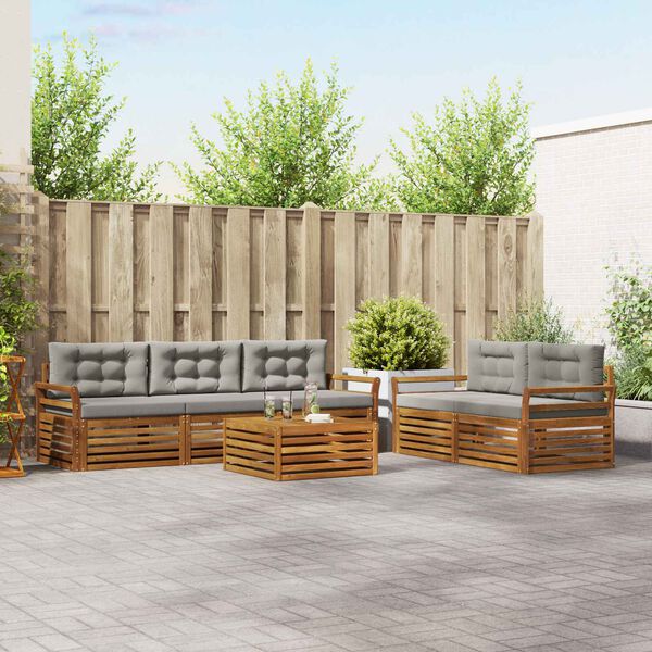 vidaXL Buiten bankenset met kussen 6 pcs Natuurlijk en Lichtgrijs