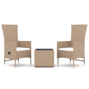 vidaXL 3-delige Loungeset poly rattan en staal beige