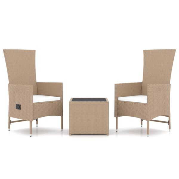 vidaXL 3-delige Loungeset poly rattan en staal beige