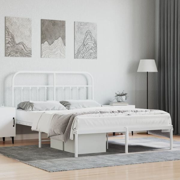 vidaXL Bedframe met hoofdbord metaal wit 140x190 cm