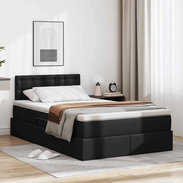 vidaXL Opbergbed met LED met matras Zwart 120 x 190 cm Nep Leer
