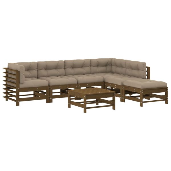 vidaXL 7-delige Loungeset met kussens massief hout honingbruin