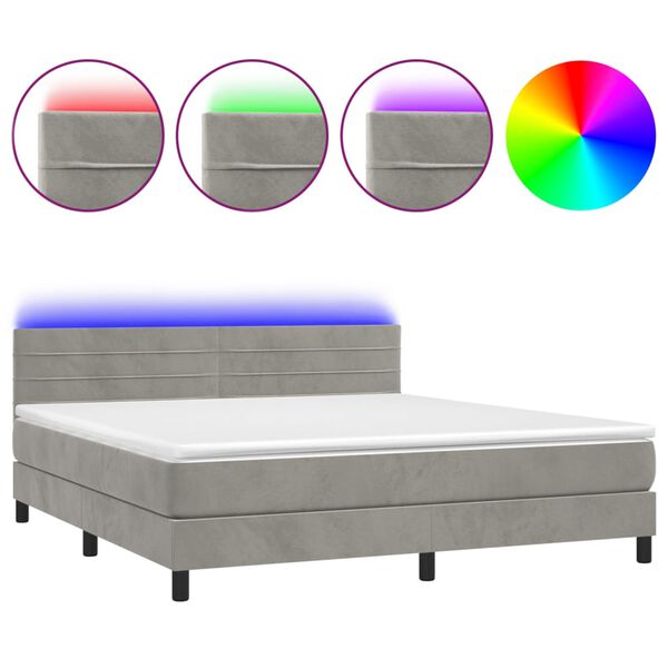 vidaXL Boxspring met matras en LED fluweel lichtgrijs 160x200 cm