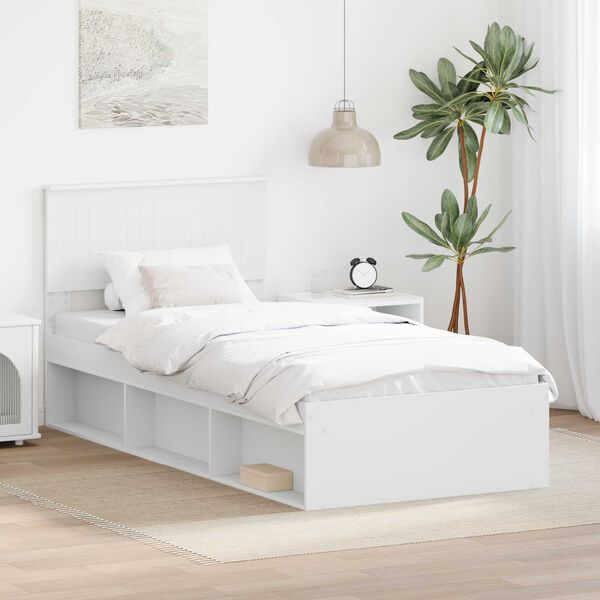 vidaXL Bedframe met hoofdeinde Wit 90 x 190 cm Massief grenenhout