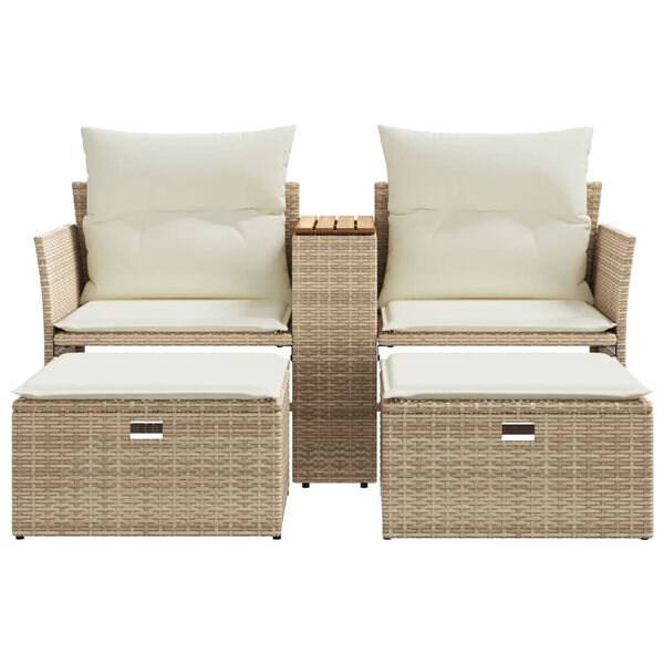 vidaXL Tuinbank 2-zits met voetenbanken poly rattan beige
