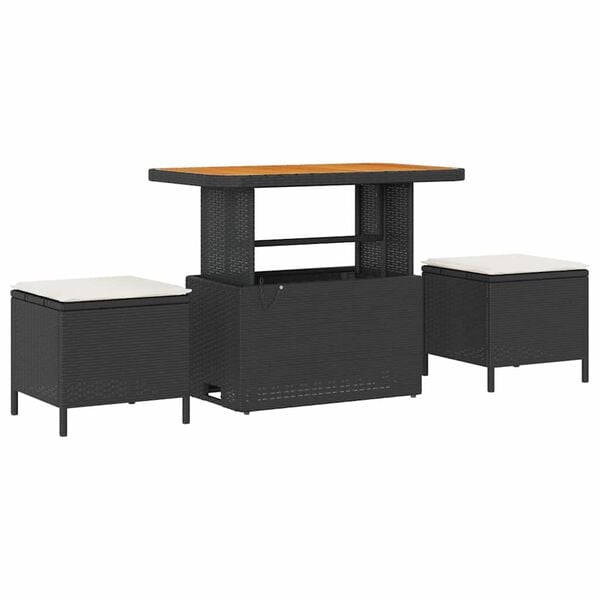 vidaXL Tuin Sofa Set met kussen met opslag Zwart Poly riet