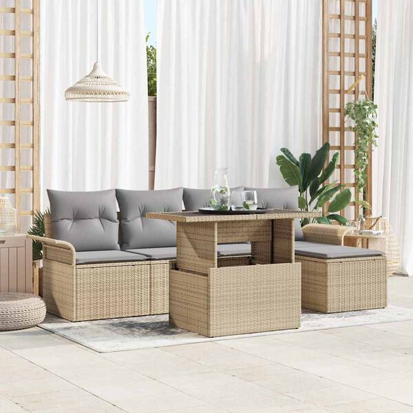 vidaXL Tuin Sofa Set met kussen 6 pcs Beige poly rattan
