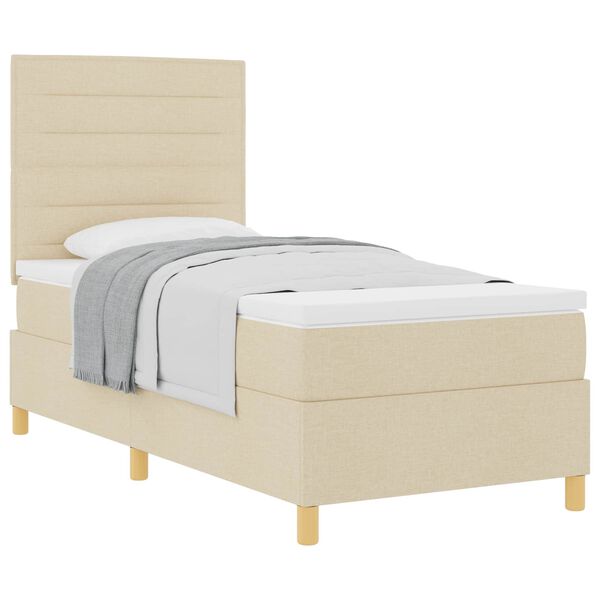 vidaXL Boxspringbed met matras met hoofdeinde Cr&egrave;me 80 x 200 cm Stof