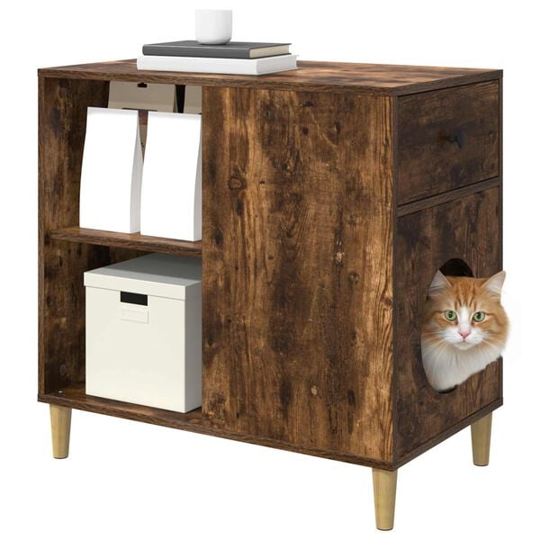vidaXL Kattenhuis Gerookt eiken 72 x 42,5 x 70 cm Bewerkt hout
