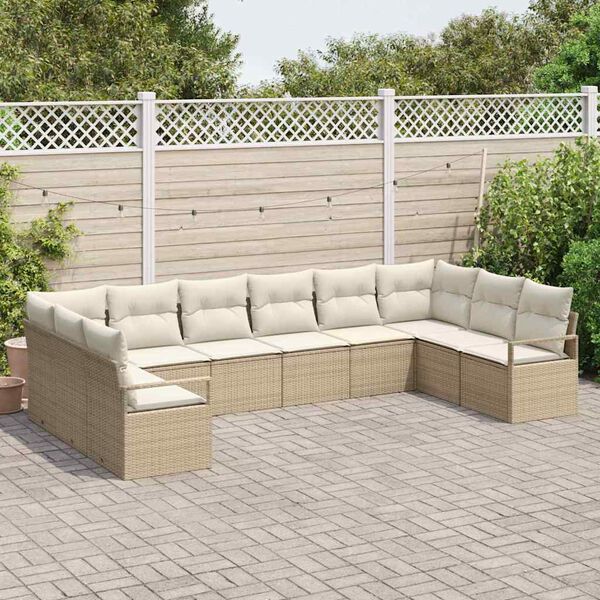 vidaXL Tuinbankenset met kussen 10 pcs Beige en Wit poly rattan