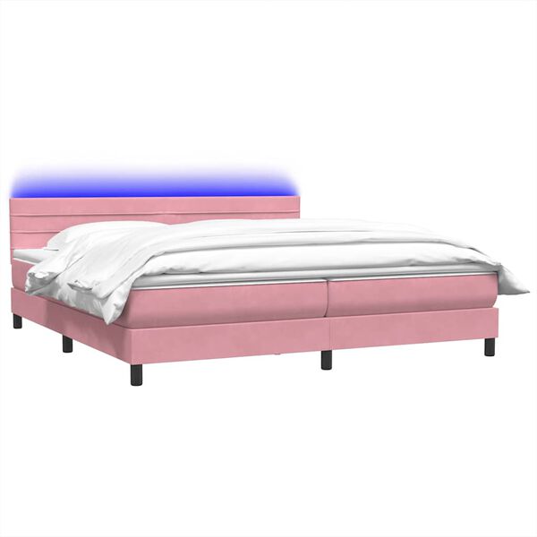 vidaXL Boxspring met matras en LED fluweel roze 180x210 cm
