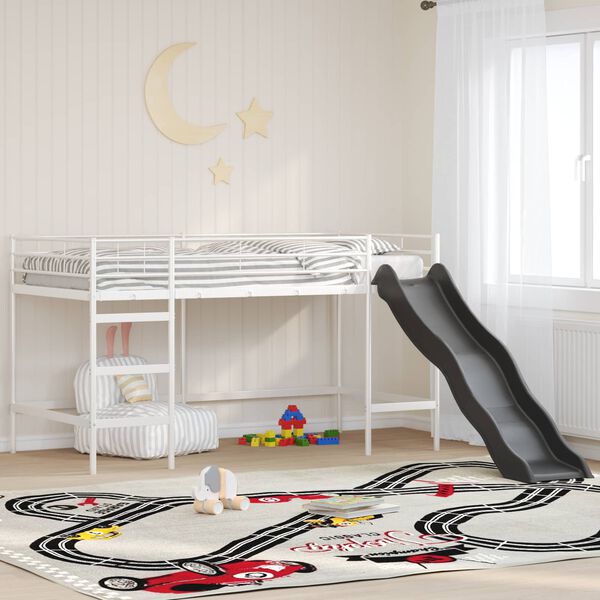 vidaXL Kinder loft bedframe met glijbaan Wit en Antraciet