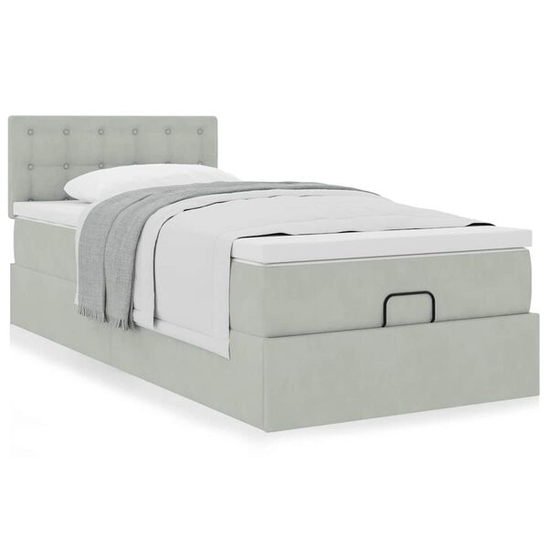 vidaXL Ottoman bed met matras 90x190cm fluweel lichtgrijs