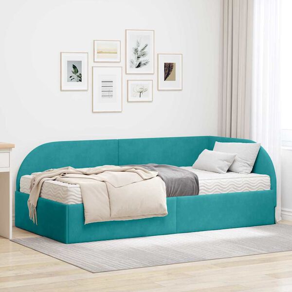 vidaXL Hoekbedframe met Matras met hoofdeinde 2 pcs Turquoise Fluweel