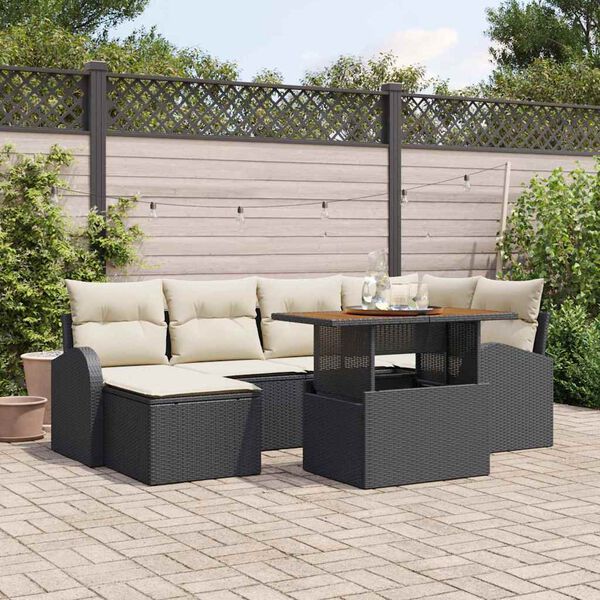 vidaXL Tuin Sofa Set met opslag 7 pcs Zwart Poly riet