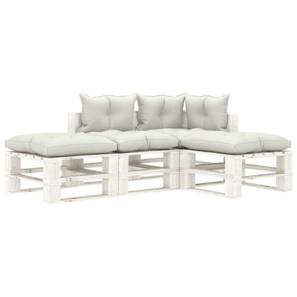 vidaXL 4-delige Loungeset met beige kussens pallet hout